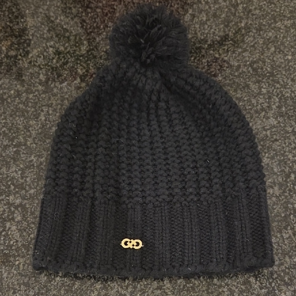 Cole Haan Black Knit Beanie with Pom Pom